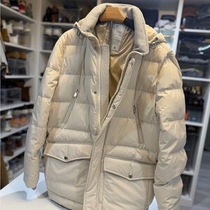 Brunello Cucinelli Bonded Taffeta Ivory Down Hooded Puffer Jacket
